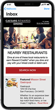 Promotional emails Caesars Rewards mockup